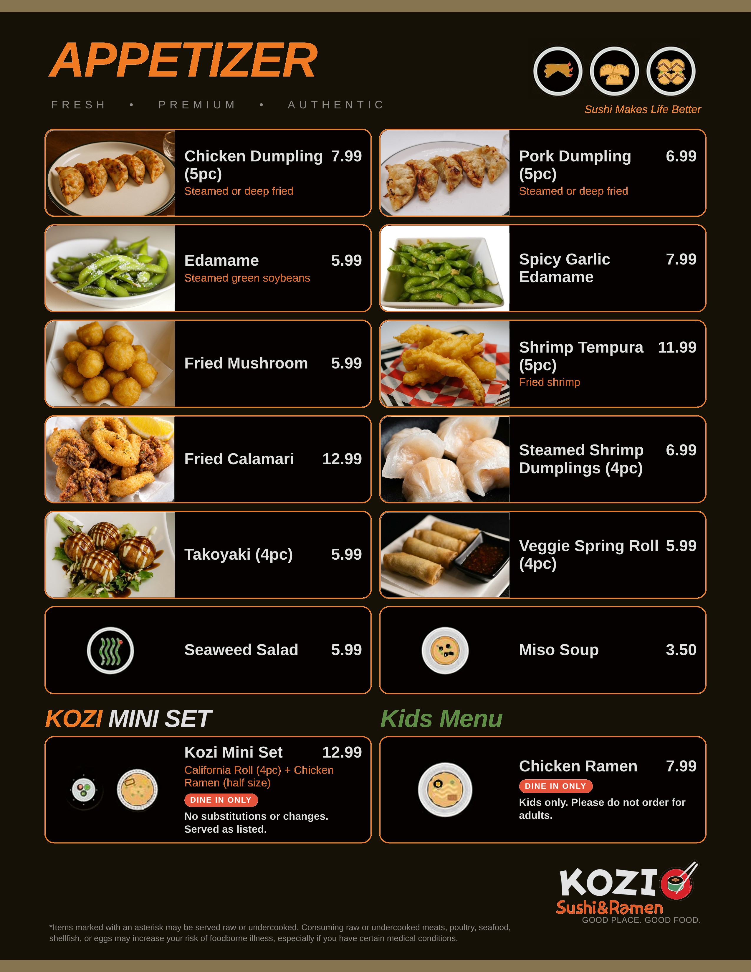 Appetizer menu page