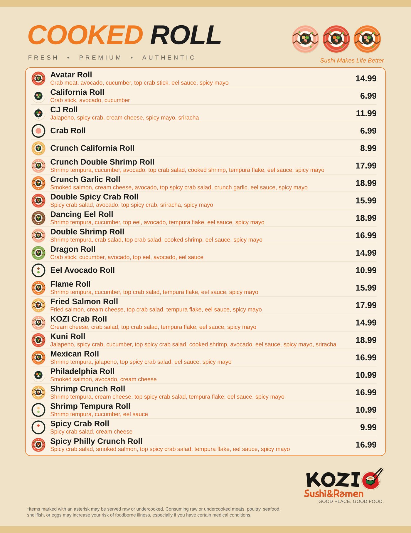Cooked Roll menu page