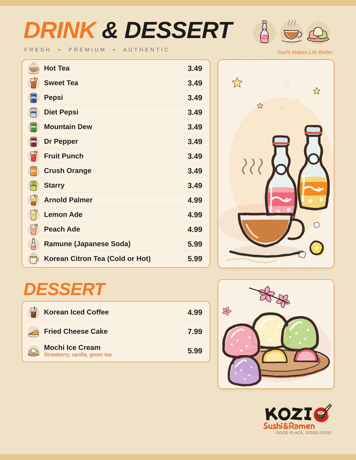 Drink and Dessert menu page