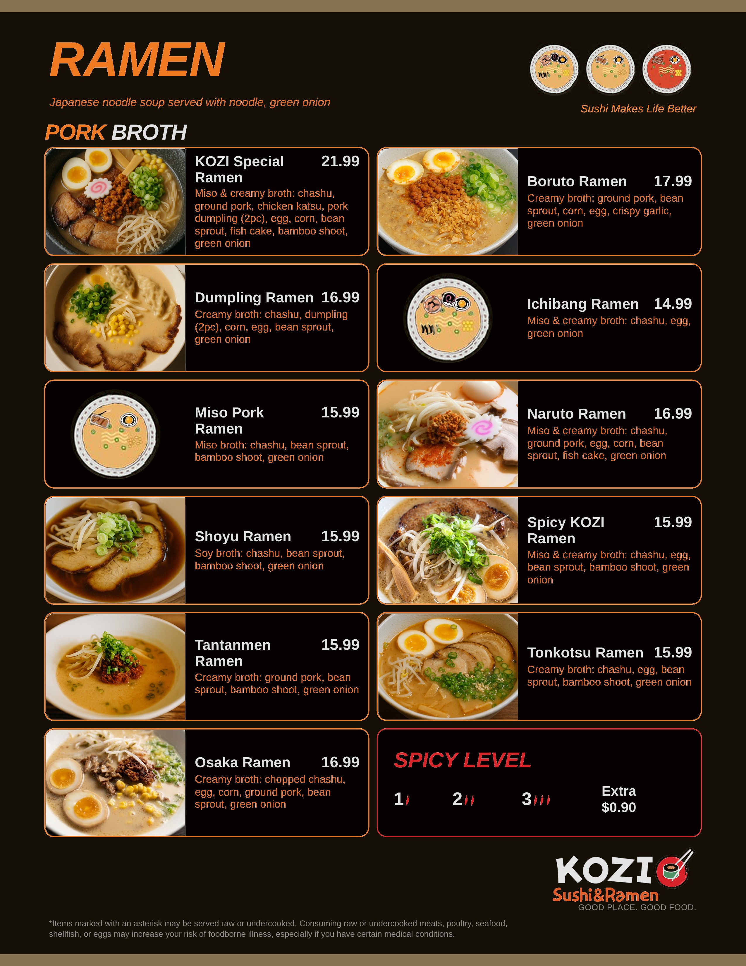 Ramen menu page 1 - Pork broth