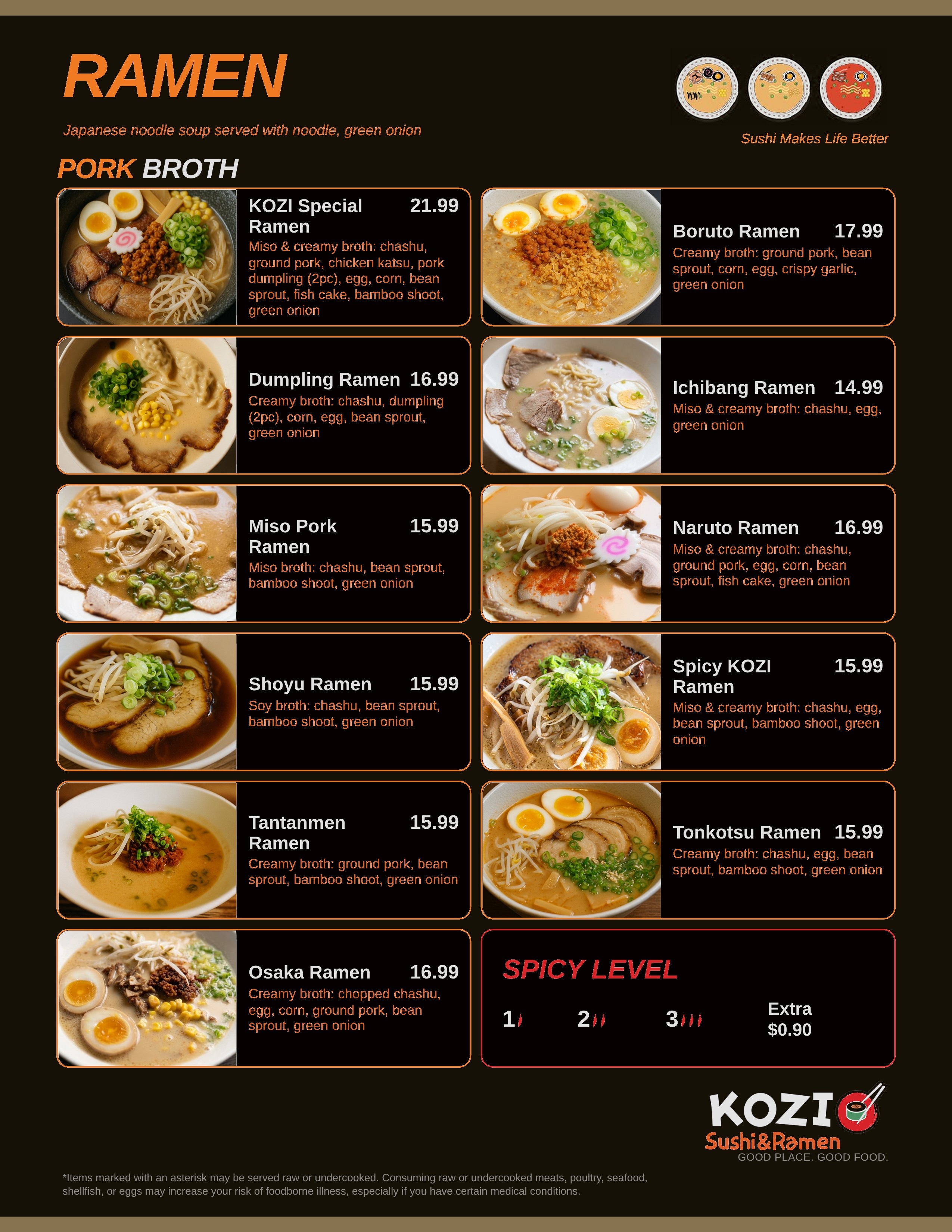 Ramen menu page 1 - Pork broth