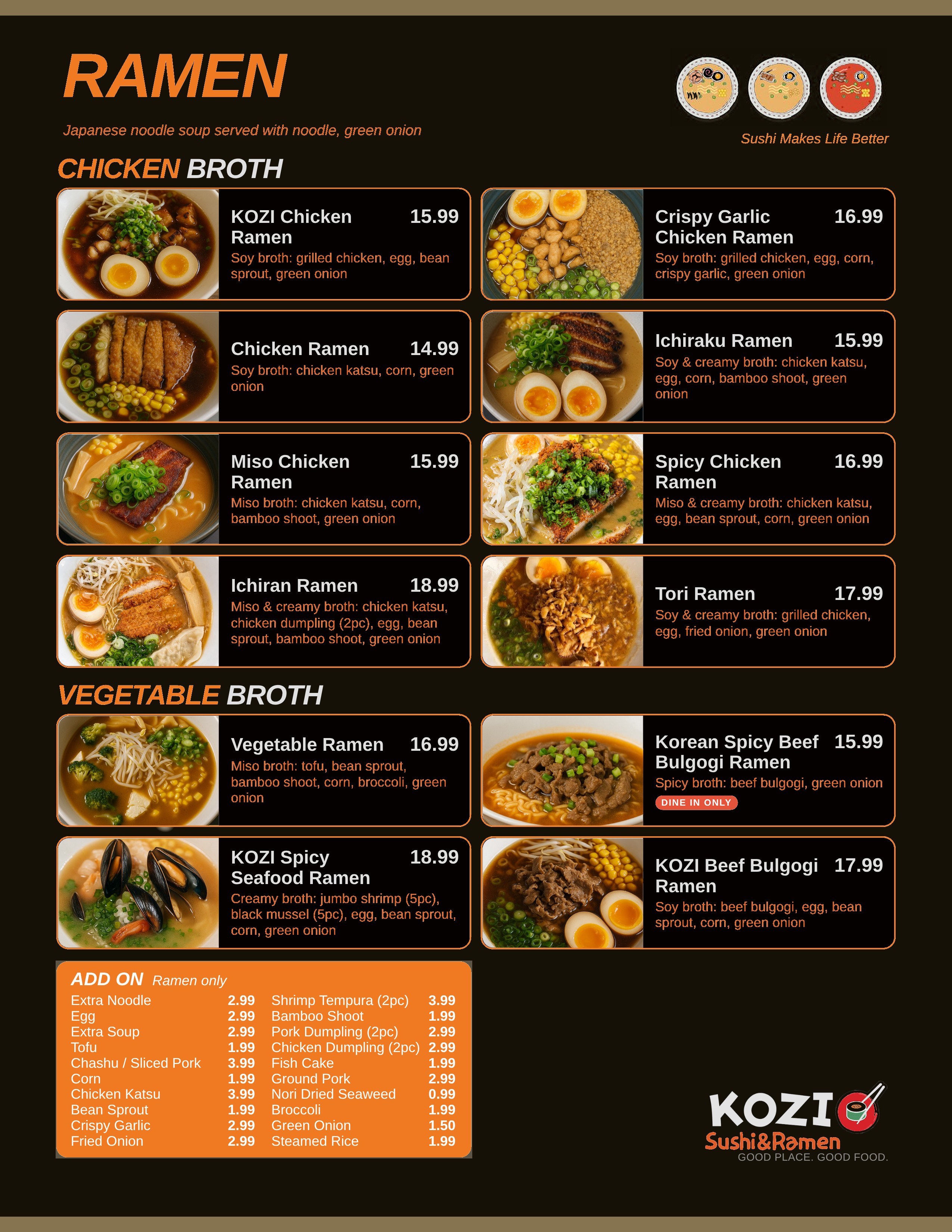 Ramen menu page 2 - Chicken and vegetable broth
