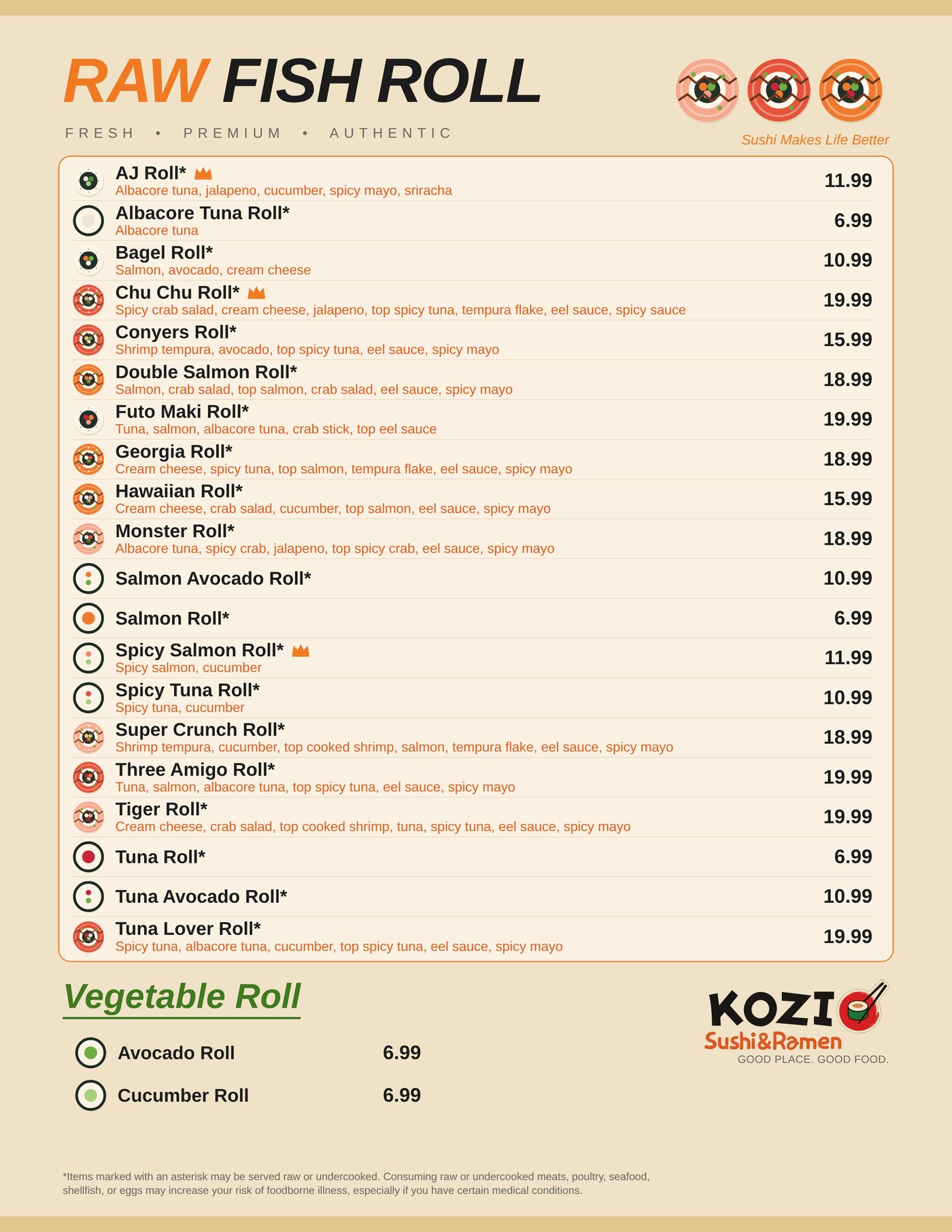 Raw Fish Roll menu page