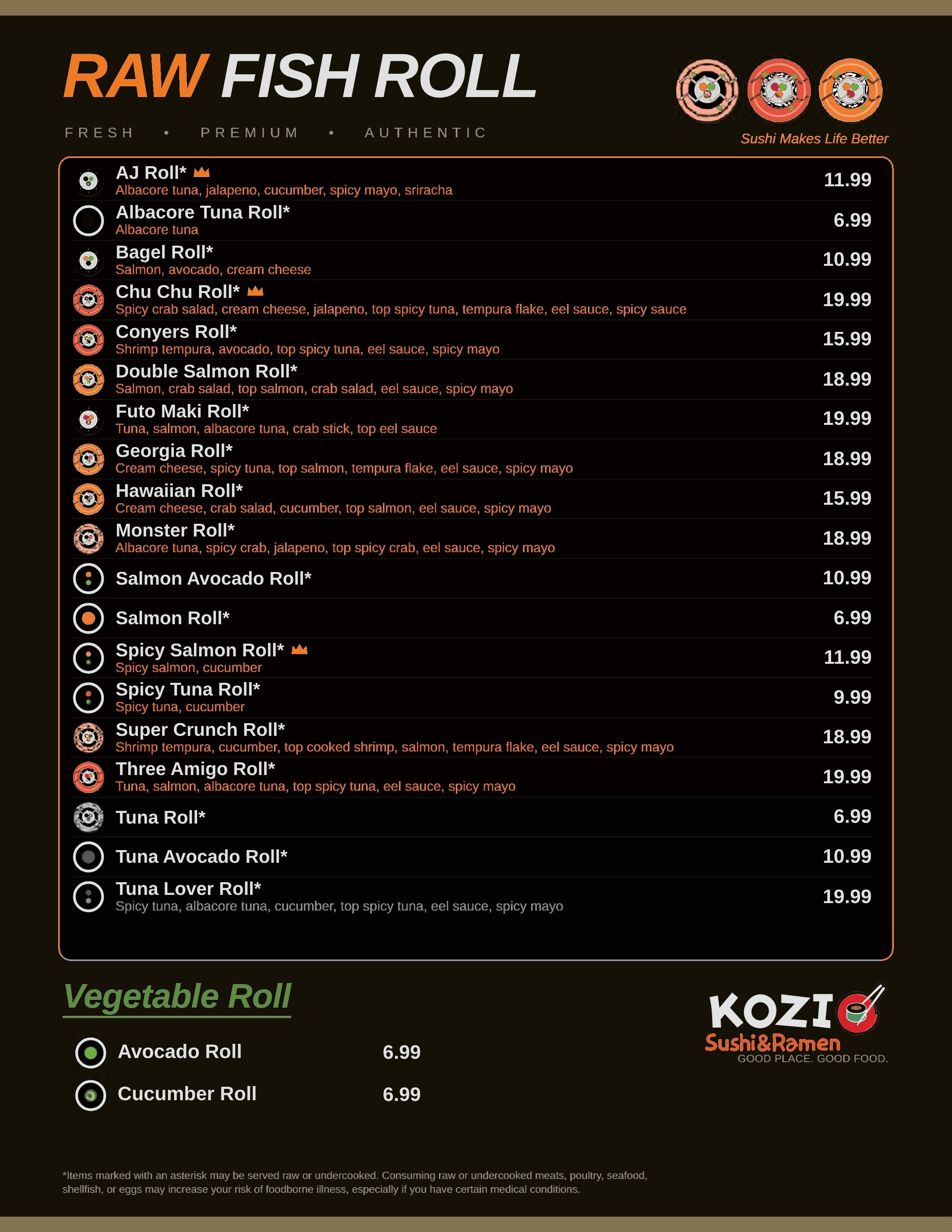 Raw Fish Roll menu page