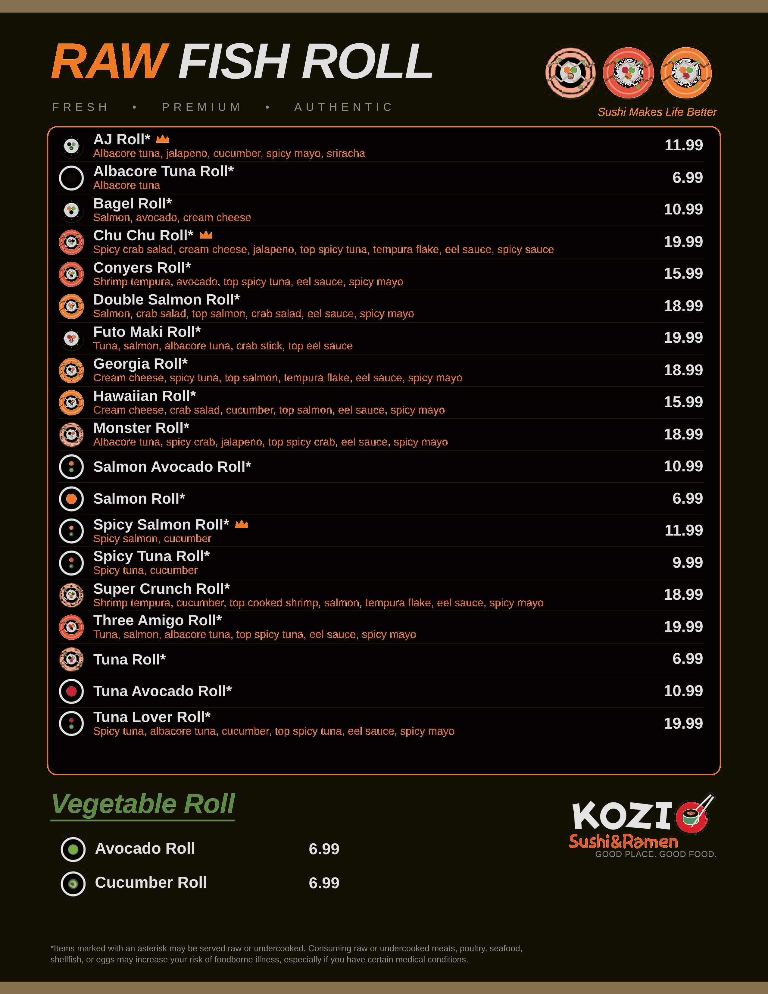 Raw Fish Roll menu page