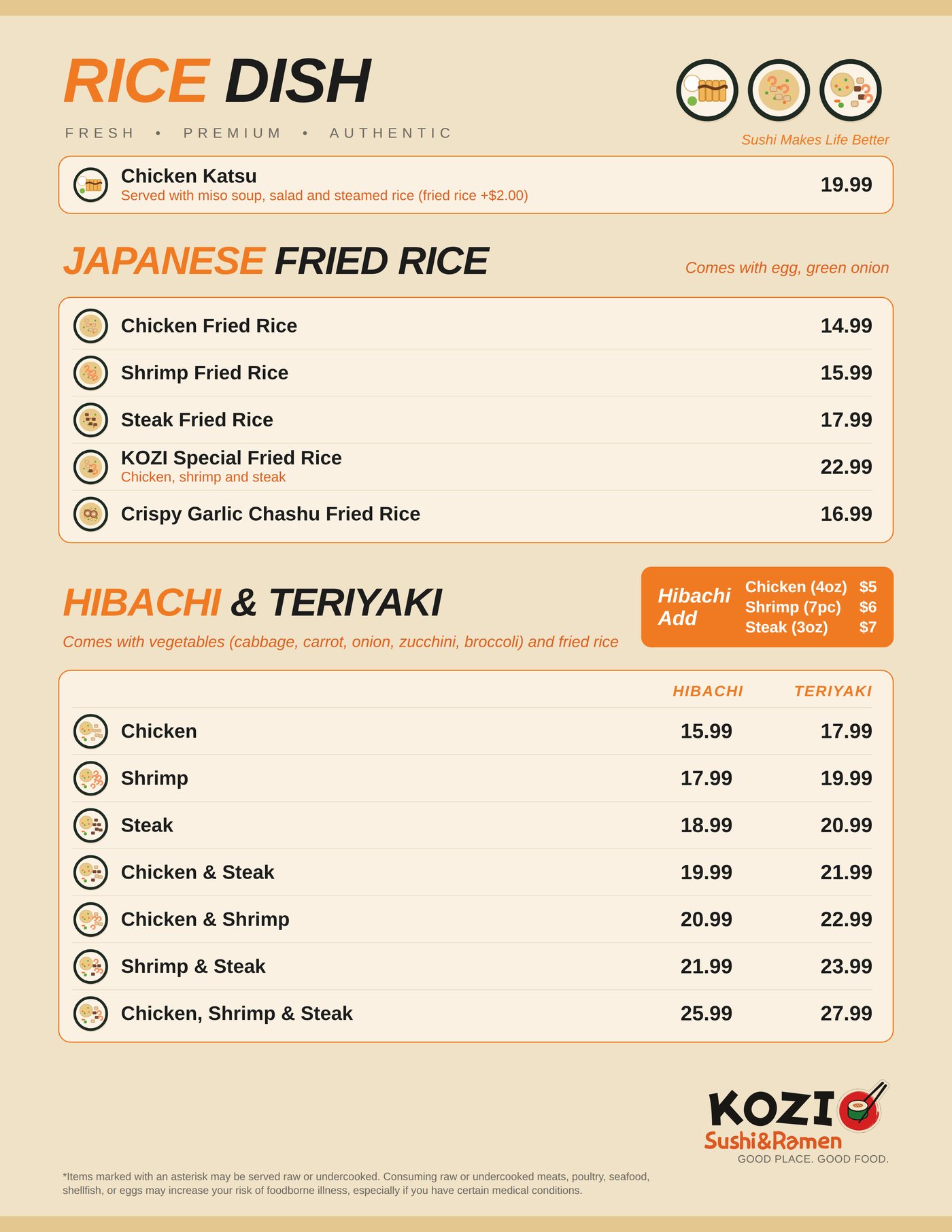 Rice Dish menu page